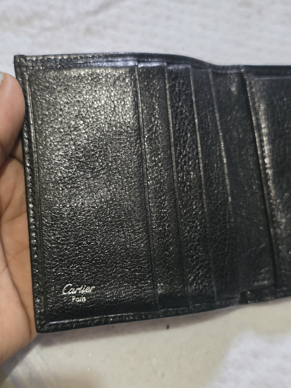 Cartier Black Leather Mens  Wallet with Silver Corner Accents Unisex - Picture 5 of 7